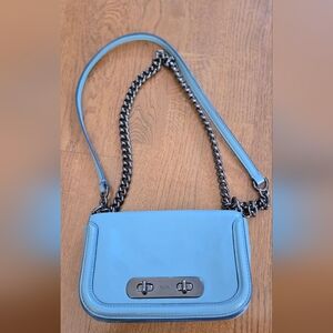 Coach Sky Blue Leather Swagger Crossbody Bag with Chain Strap
